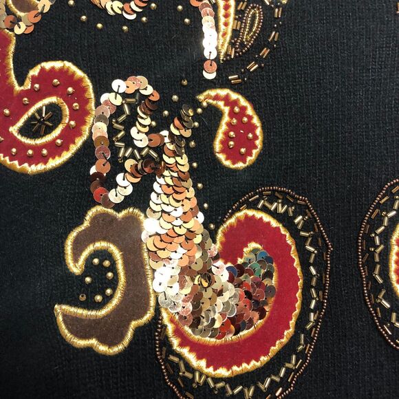 Vintage 80s Marisa Christina Cardigan Sweater Black Lambs Wool Angora Sequins - Picture 10 of 12